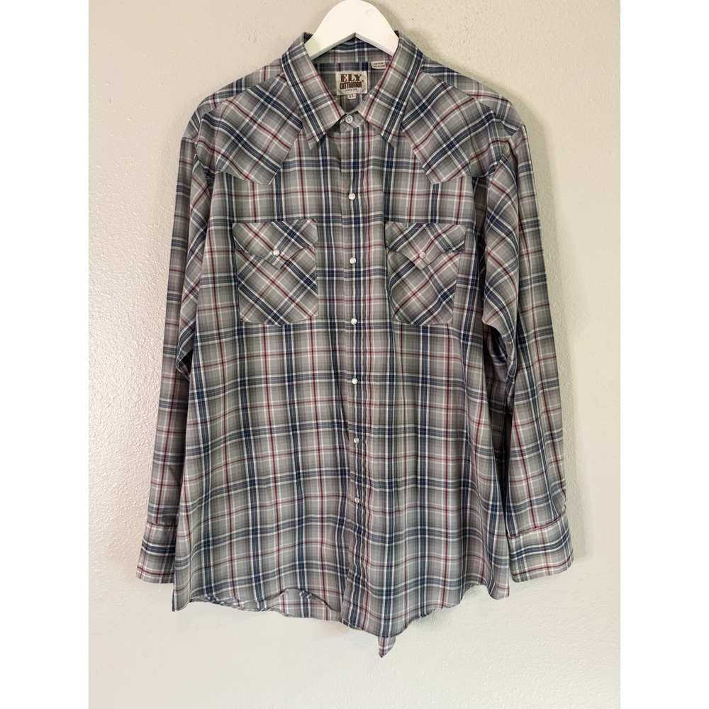 Ely Cattleman Plaid Pearl Snap Western Cowboy Shirt Rodeo Men's XL